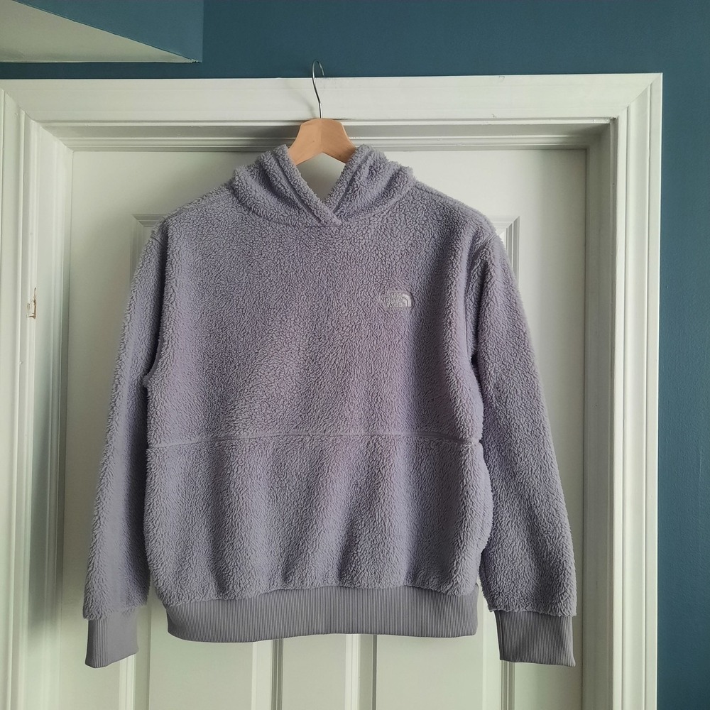 North Face Pullover Hoodie‎ Womens Large Dusty Lavender Sherpa Fuzzy Fleece Hike